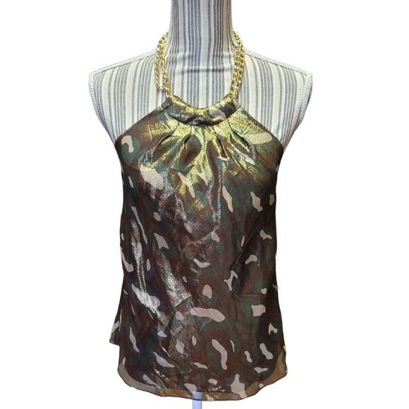 INC International Concepts Tops - INC International Concepts Women's SZ 6P camo Print halter top gold chain collar